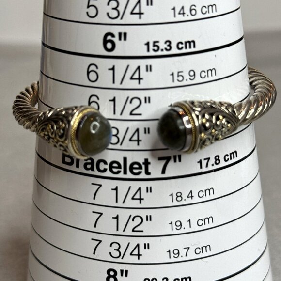 Bali Designs Labradorite Cable Cuff Bracelet 18K Gold Sterling Silver Hinged - Picture 13 of 14